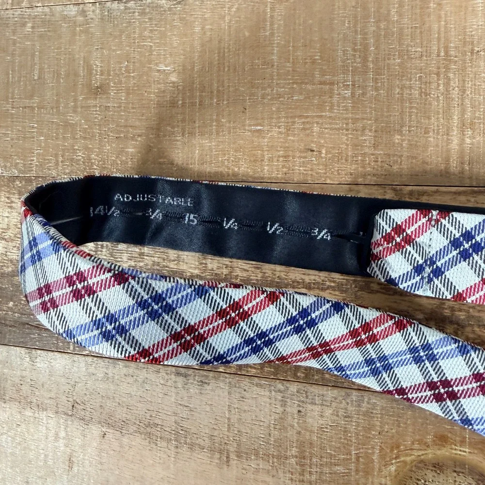 Bruno Piattelli Bow Tie Mens Red Blue White Plaid Silk Hand Made Italy Roma